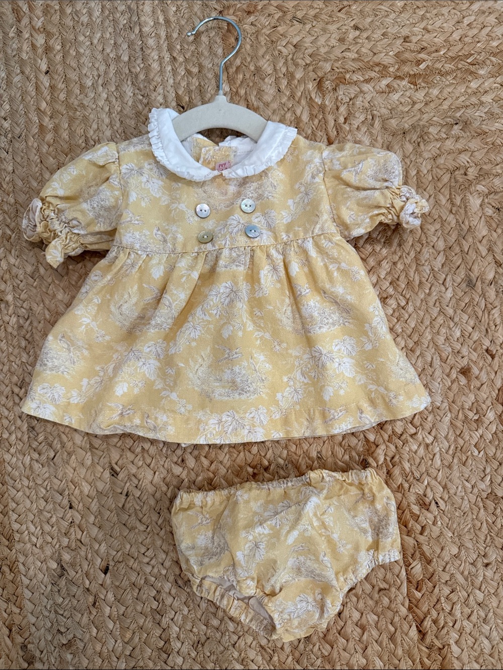 Yellow Toile Baby Dress & Bloomers — Classic Floral Diaper Cover Set